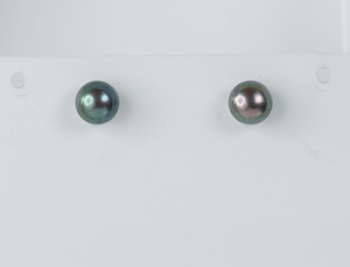 9ct Gold Grey Cultured Pearl Stud Earrings 6.5mm